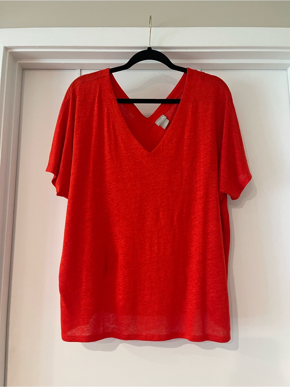 Chico's Oversized V-Neck Linen Short Sleeve Blouse Top Orange XL
